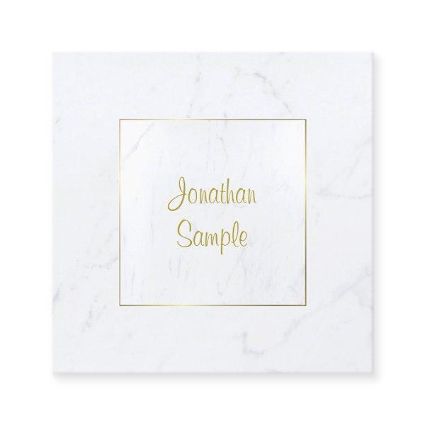 Luxurious Modern White Marble Gold Script Plain Square