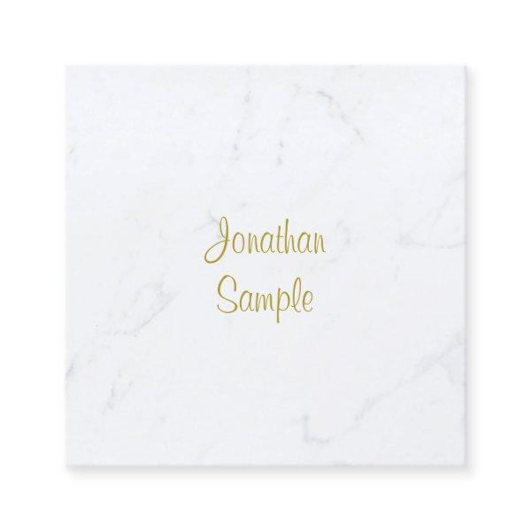 Luxurious Plain Elegant White Marble Gold Script Square