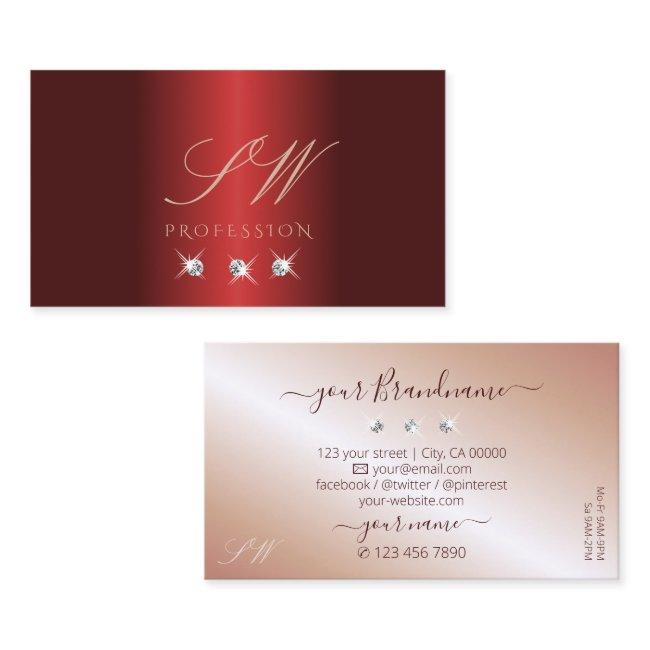 Luxurious Red Rose Gold Sparkle Diamonds Monogram