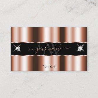 Luxurious Rose Gold Black Sparkle Jewels Initials