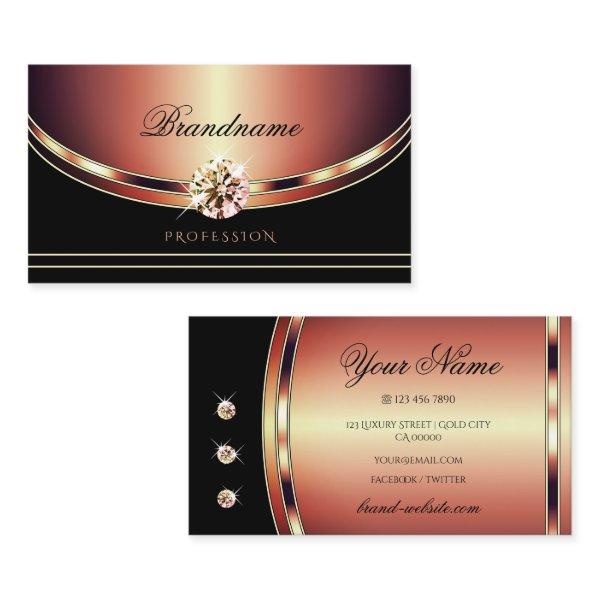 Luxurious Rose Gold Black Sparkling Faux Diamonds