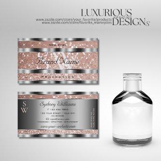 Luxurious Rose Gold Glitter Stars Monogram Silver