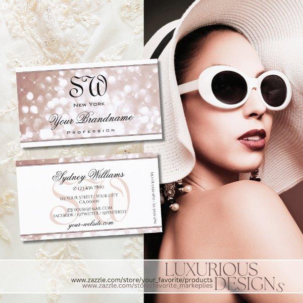 Luxurious Rose Gold Glitter Stars Monogram White