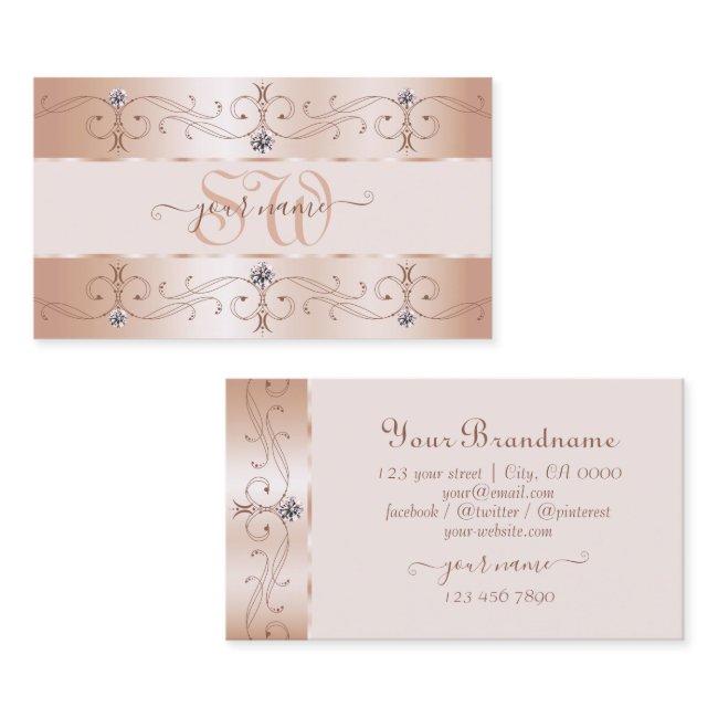 Luxurious Rose Gold Ornate Borders Jewels Monogram