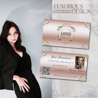 Luxurious Rose Gold Ornate Logo Photo and QR Code