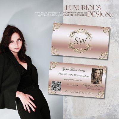 Luxurious Rose Gold Ornate Monogram Photo QR Code
