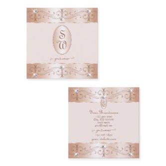 Luxurious Rose Gold Ornate Ornaments Initials Luxe Square