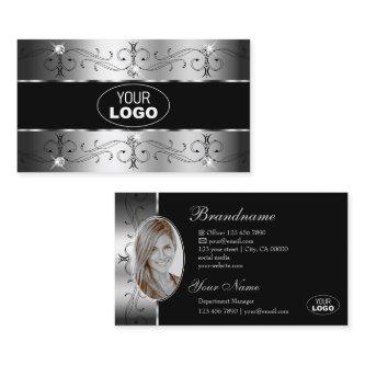 Luxurious Silver Black Ornate Borders Logo & Photo