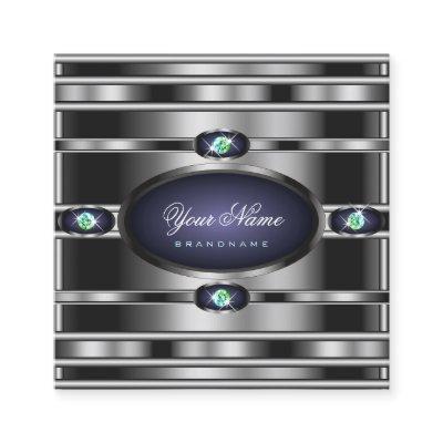 Luxurious Silver Effect Dark Blue Faux Rhinestones Square