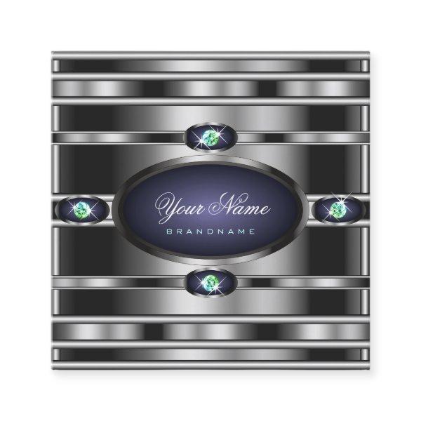 Luxurious Silver Effect Dark Blue Faux Rhinestones Square