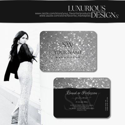 Luxurious Silver Glitter Luminous Stars Monogram