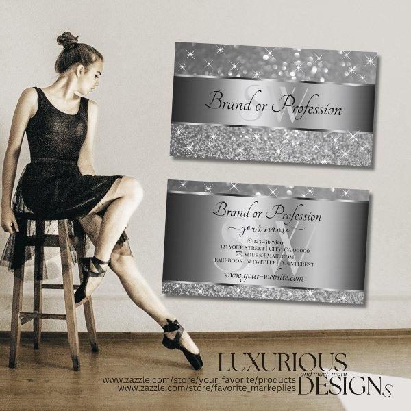 Luxurious Silver Glitter Sparkle Stars Monogram