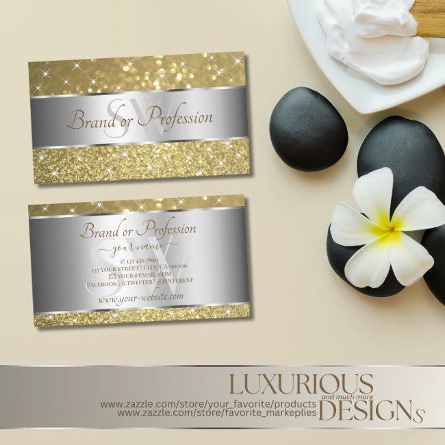 Luxurious Silver Gold Glitter Spark Stars Monogram