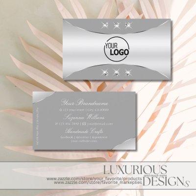 Luxurious Silver Gray Sparkling Diamonds and Logo