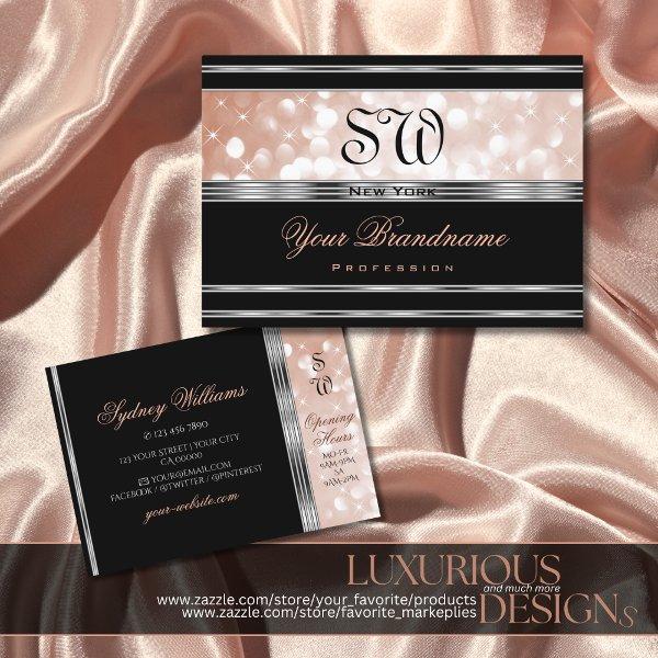 Luxurious Silver Rose Gold Glitter Initials Black