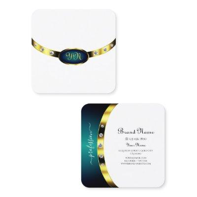 Luxurious White Gold Blue Teal Gradient Monogram  Square