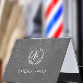 Luxury barber shop silver dark grey leather look desk  holder