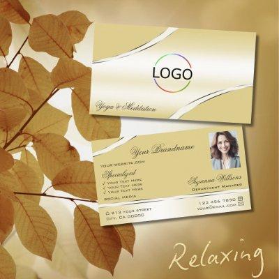 Luxury Beige Cream Curved Decor Lines Logo Photo