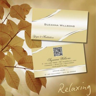 Luxury Beige Cream Curved Decor Lines with QR Code
