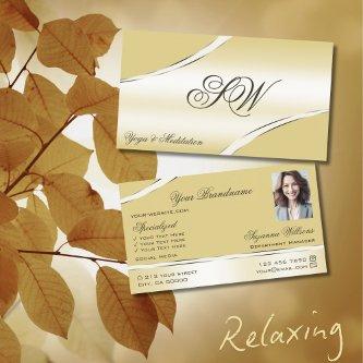 Luxury Beige Cream Curved Lines Monogram and Photo