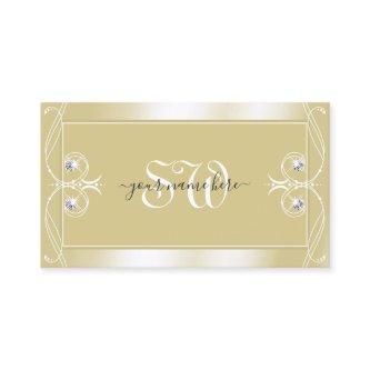 Luxury Beige Cream Sparkle Jewels Monogram Ornate