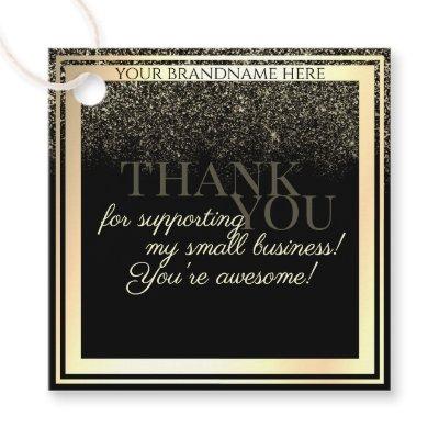 Luxury Black and Gold with Glitter Rain Thank You Favor Tags