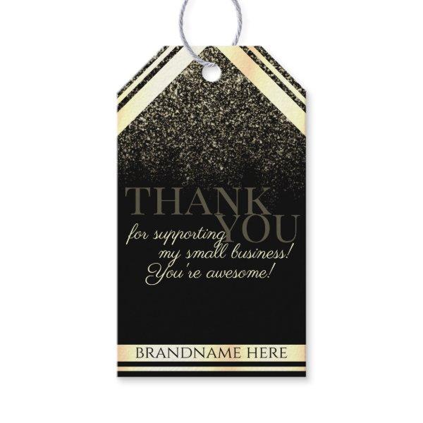Luxury Black and Gold with Glitter Rain Thank You Gift Tags