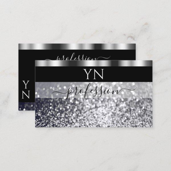 Luxury Black and Silver Sparkling Glitter Monogram