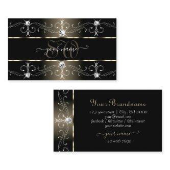 Luxury Black Beige Ornate Borders Jewels Monogram