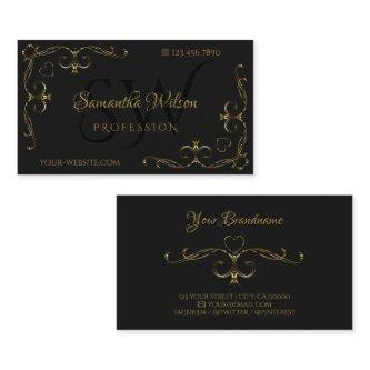 Luxury Black Gold Ornate Corner Borders Initials