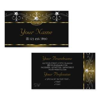 Luxury Black Gold Ornate Sparkle Jewels Monogram