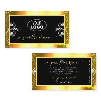 Luxury Black Golden Sparkle Jewels Add Logo Ornate