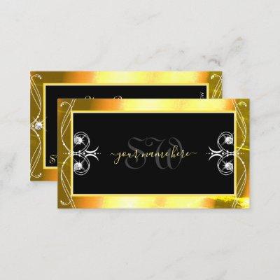 Luxury Black Golden Sparkle Jewels Monogram Ornate