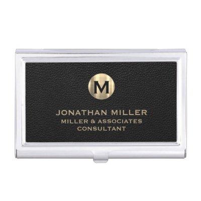 Luxury Black Leather Gold Monogram  Case
