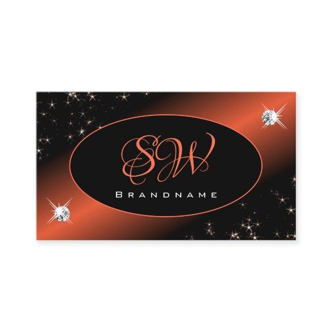 Luxury Black Orange Glitter Stars Jewels Monogram