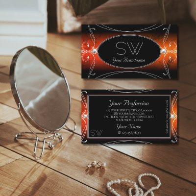 Luxury Black Orange Ornate Sparkle Jewels Initials