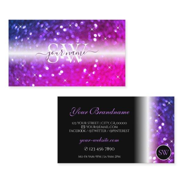 Luxury Black Pink Purple Sparkle Glitter Initials