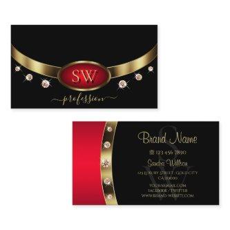 Luxury Black Red Gold with Initals and Diamonds