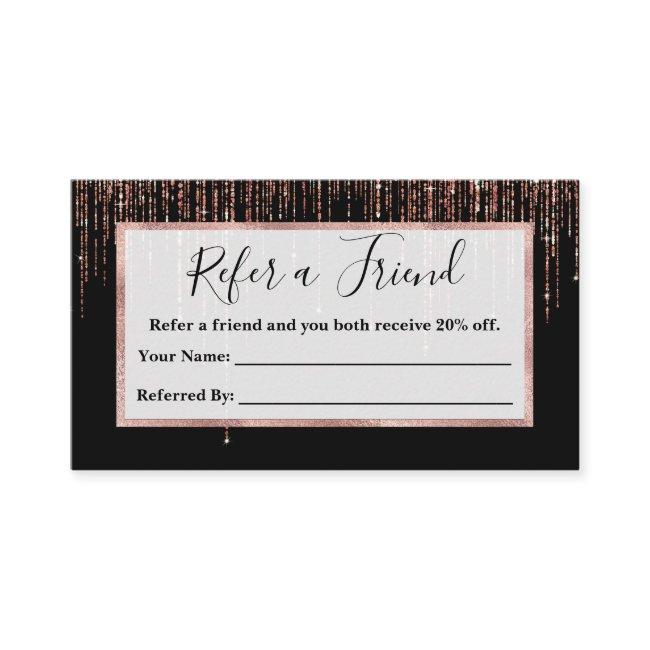 Luxury Black Rose Gold Sparkly Glitter Fringe Referral Card