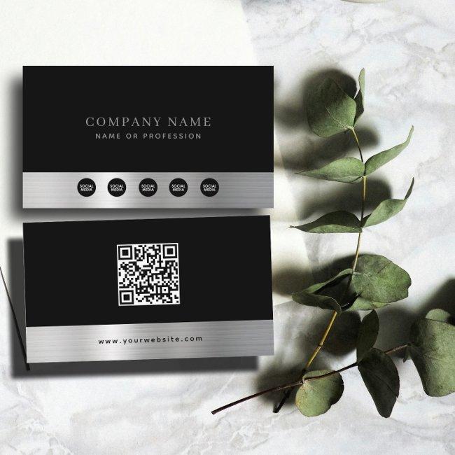 Luxury Black Silver Company Social Media & QR Code