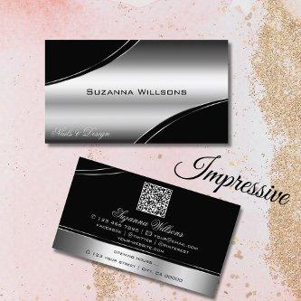 Luxury Black Silver Curved Decor Lines and QR Code