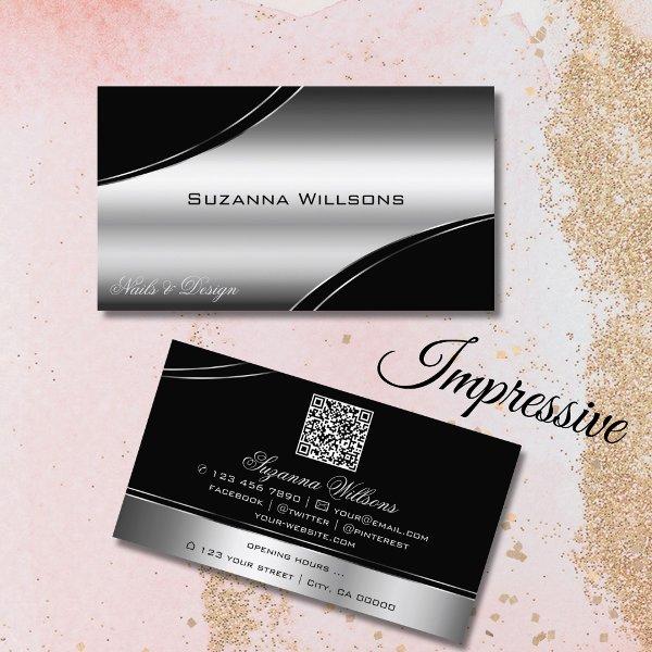 Luxury Black Silver Curved Decor Lines and QR Code