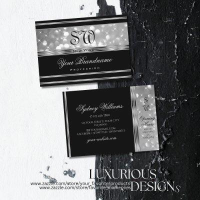 Luxury Black Silver Glitter Sparkle Stars Monogram