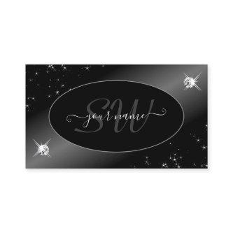 Luxury Black Silver Glitter Stars Jewels Initials