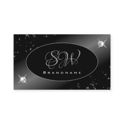 Luxury Black Silver Glitter Stars Jewels Monogram