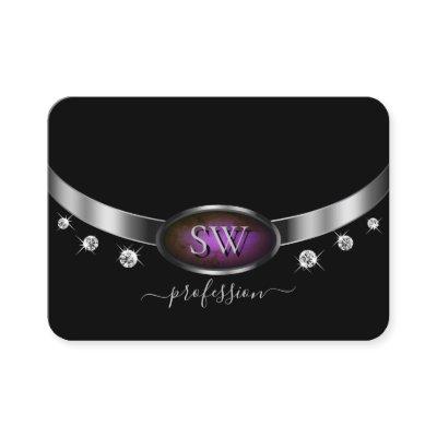 Luxury Black Silver Purple Marble Monogram Diamond