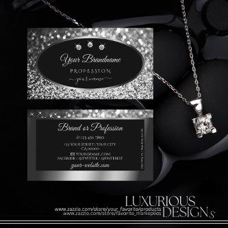 Luxury Black Silver Sparkle Glitter Stars Diamonds