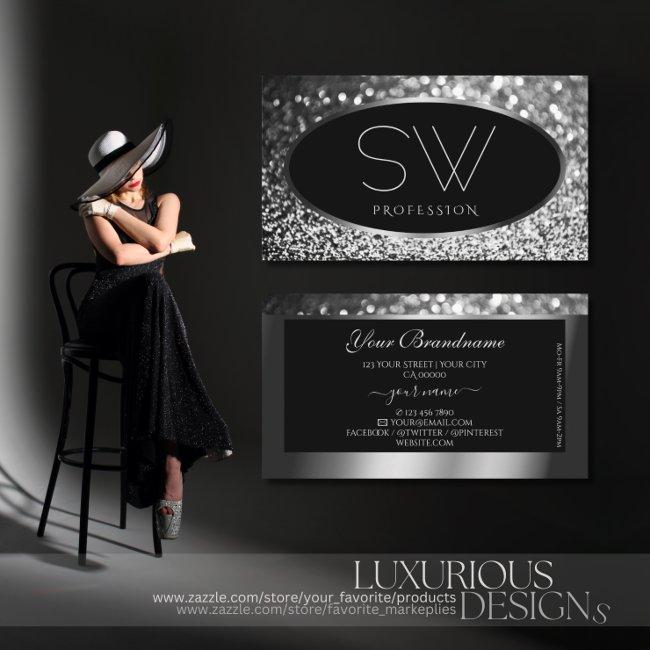 Luxury Black Silver Sparkle Glitter with Monogram