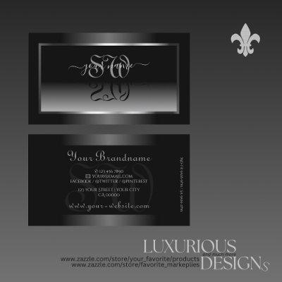 Luxury Black White Gradient Silver Frame Initials
