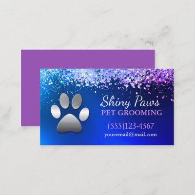 Luxury Blue Glitter Dog Paw Pet Grooming Service